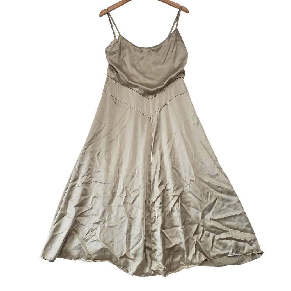 Reformation Silk Midi Dress Womens 12 Sage Green Spaghetti Strap Elegant Party
